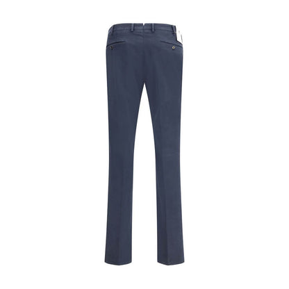 Rear view of PT Torino Blue Cotton Casual Pants with two welt pockets and belt loops, showcasing understated elegance and regular fit.