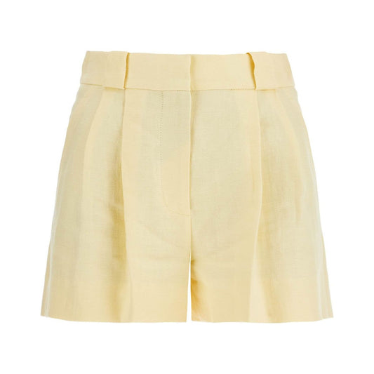 Blaze Milano light yellow high-waisted linen shorts