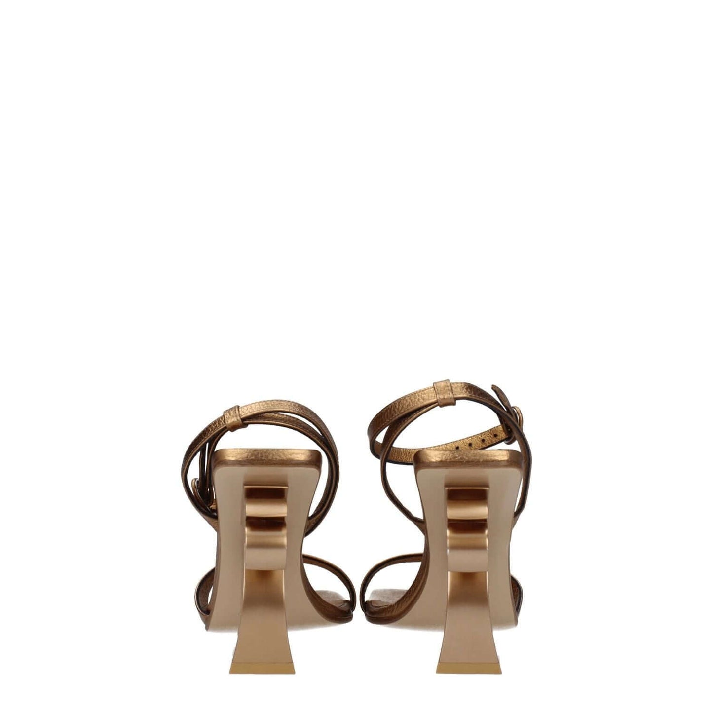 Palm Angels Gold Leather Platform Sandals with high heel and open toe design. Features buckle closure and dark gold leather finish.