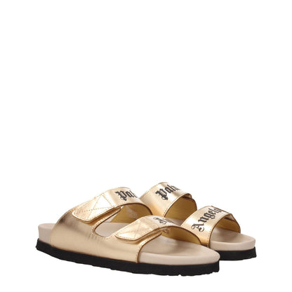 Palm Angels Gold Leather Slippers