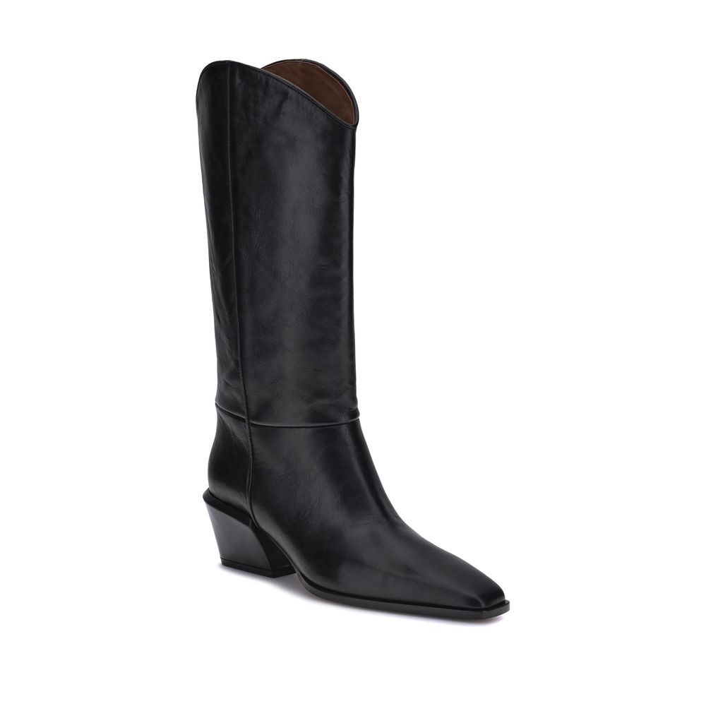 Paris Texas Black Calf Leather Bos Taurus Ankle Boots with chunky heel and modern silhouette.