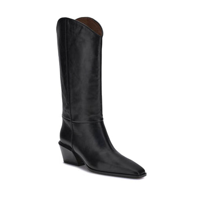 Paris Texas Black Calf Leather Bos Taurus Ankle Boots with chunky heel and modern silhouette.