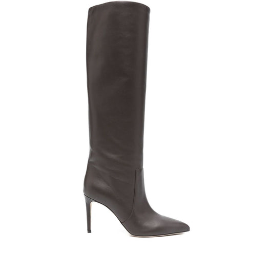 Paris Texas Boots brown calf leather pointed toe stiletto knee-high with side zip fastening, heel height 8.5 cm