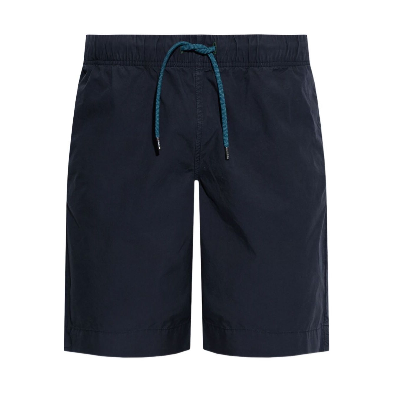 Paul Smith Shorts Blue with a navy elasticated drawstring waistband and side pockets, knee-length, made of cotton, fits true to size.