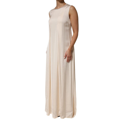 Peserico Beige Viscose Pleated Sleeveless Long Maxi Dress