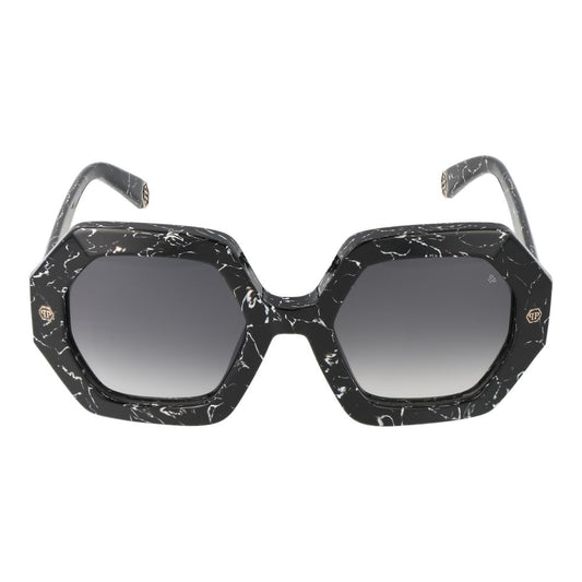 Philipp Plein Black Women Sunglass, black cellulose acetate, full-rim, square style with grey gradient lenses, 100% UVA & UVB protection.