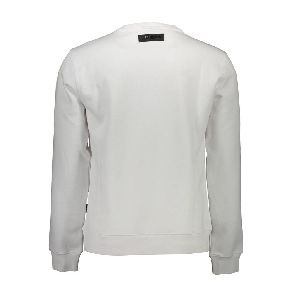 Back view of Plein Sport White Cotton Men Sweater displaying crew neck and premium fabric finish.