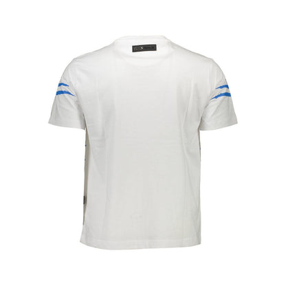 Plein Sport White Cotton Men T-Shirt with blue accents and logo, showcasing athletic elegance and distinct style.