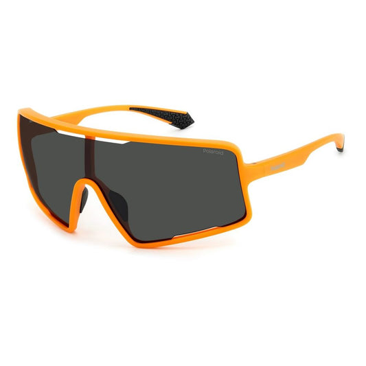 Polaroid Sport Orange Plastic Sunglasses with polarized grey lenses, featuring a sporty design and durable plastic frame.