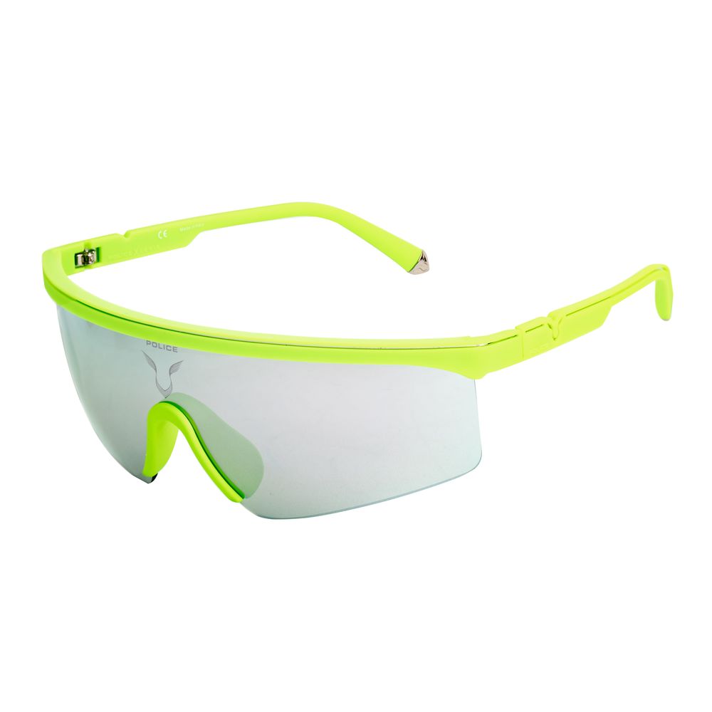 Police Green Injected Sunglasses with silver mirror lenses and UV filter 2 protection. Measurements: 99/0/115mm.