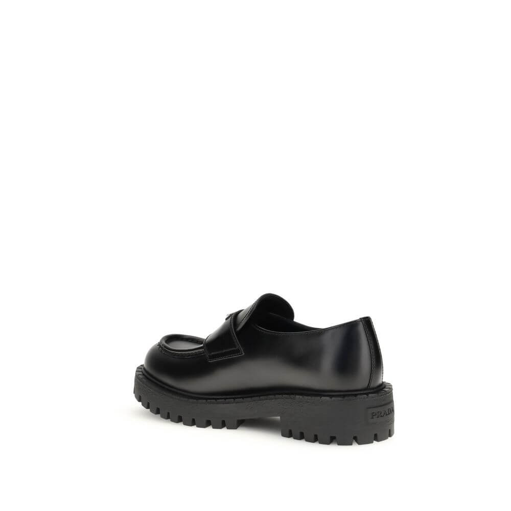 Prada Black Calf Leather Bos Taurus Slip-On Loafers