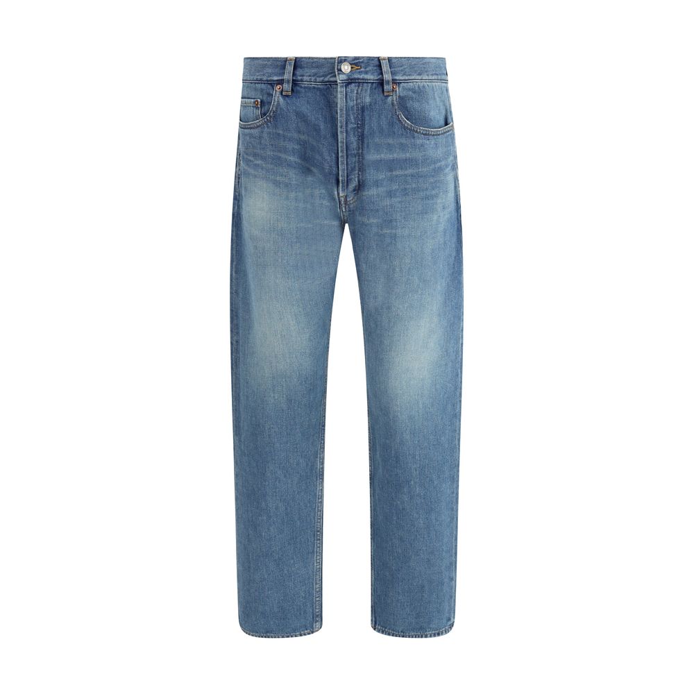 Saint Laurent Blue Cotton Straight-Leg Jeans