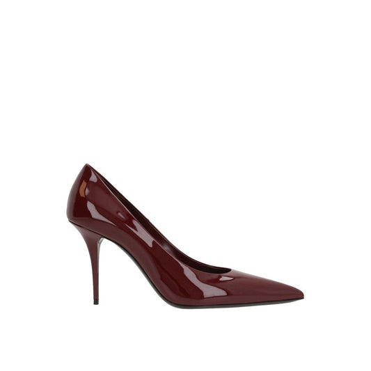 Saint Laurent Red Calfskin Platform Pumps with pointed toe and patent effect, featuring a 9 cm heel, made in Italy.