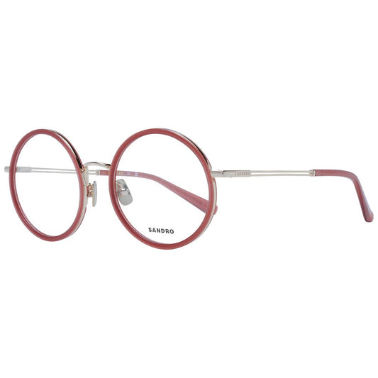 Sandro Red Metal Glasses (Frames) for women with full-rim round style, red metal frame, demo plastic lenses, and branded case.
