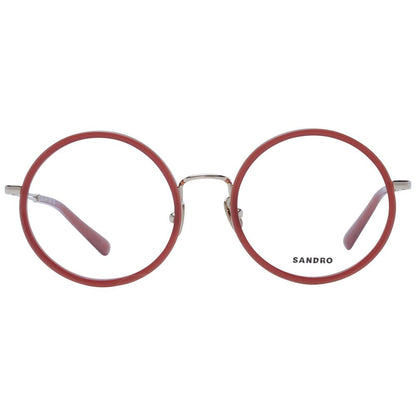 Sandro Red Metal Glasses (Frames) for women, full-rim round style with red metal frame, 51-19-140 size, includes branded case.