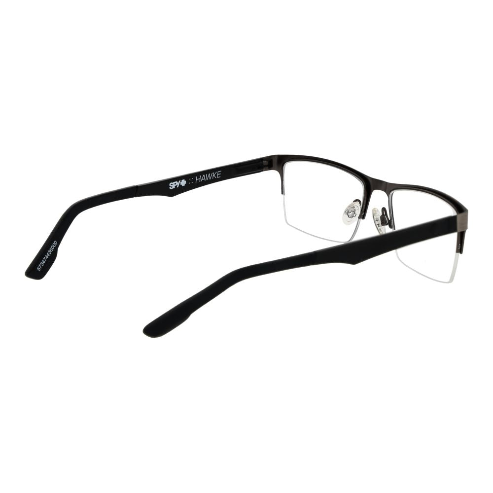Spy Gray Plastic Glasses (Frames) half-rim gunmetal men's eyeglasses with demo lenses, rectangle style, and spring hinge feature.