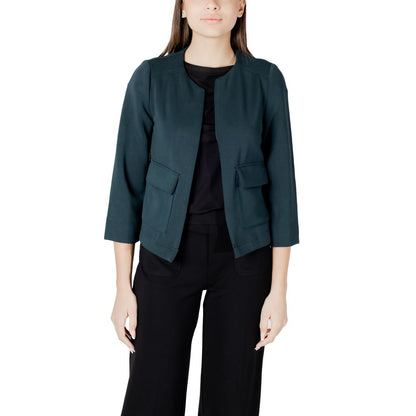 Street One Green Modal Jackets & Coat for women, featuring soft, comfortable fabric blend and modern design with practical pockets.