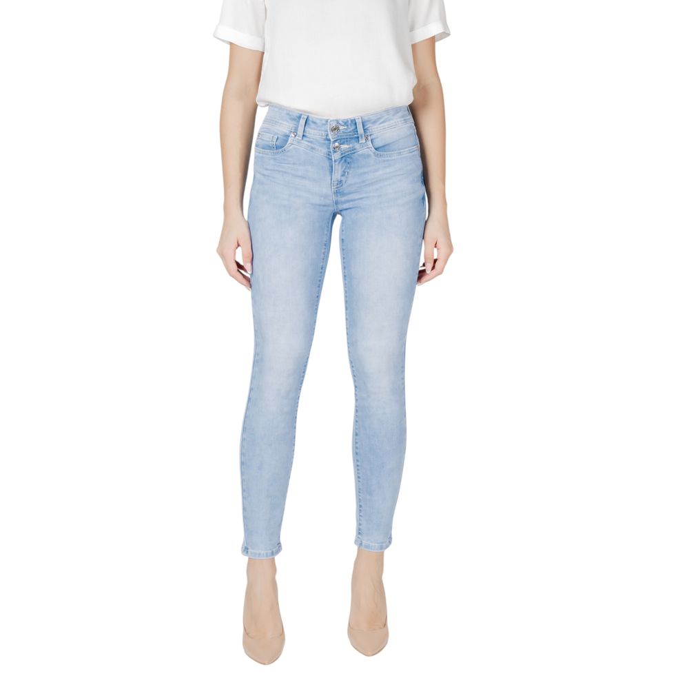 Street One Light Blue Cotton Slim Fit Jean on a model, showcasing the comfortable and stylish fit for women.