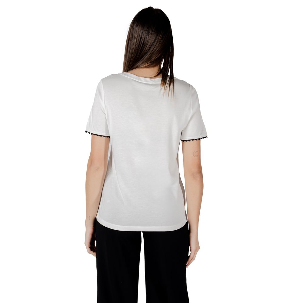 Back view of Street One White Cotton T-Shirt with decorative sleeve tape