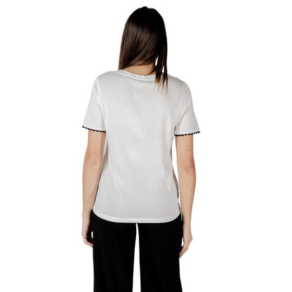 Back view of Street One White Cotton T-Shirt with decorative sleeve tape