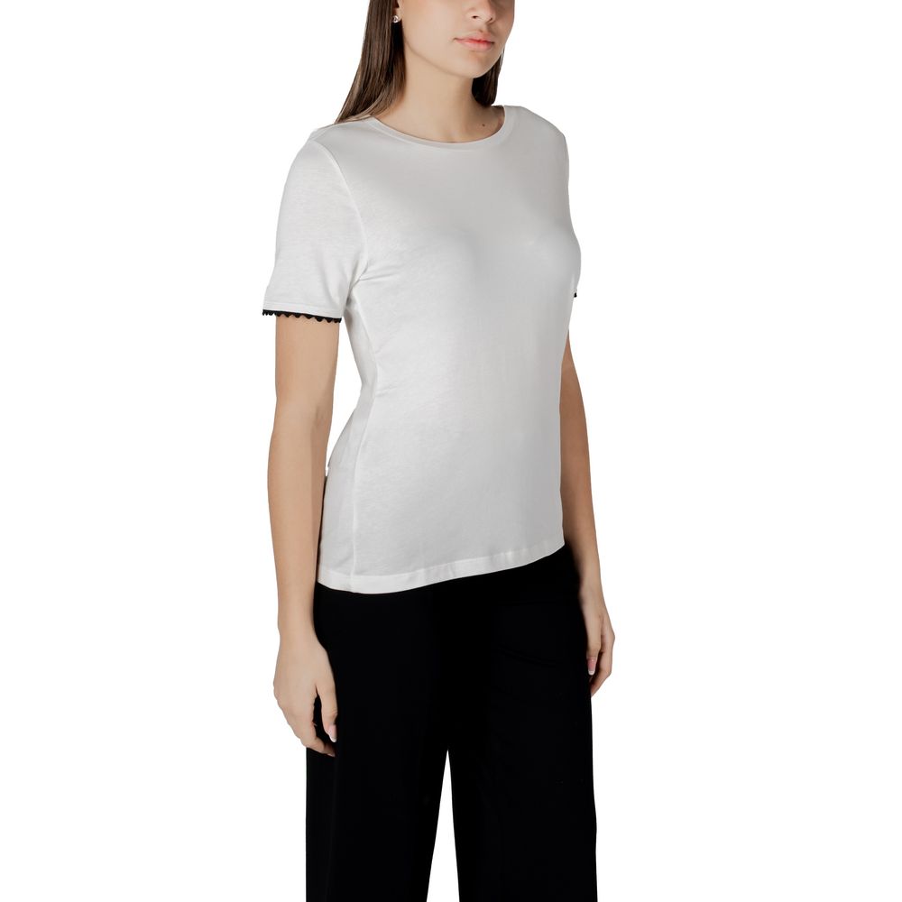 Street One White Cotton T-Shirt with decorative sleeve tape, perfect for a stylish, comfortable look. Made from cotton and modal blend.