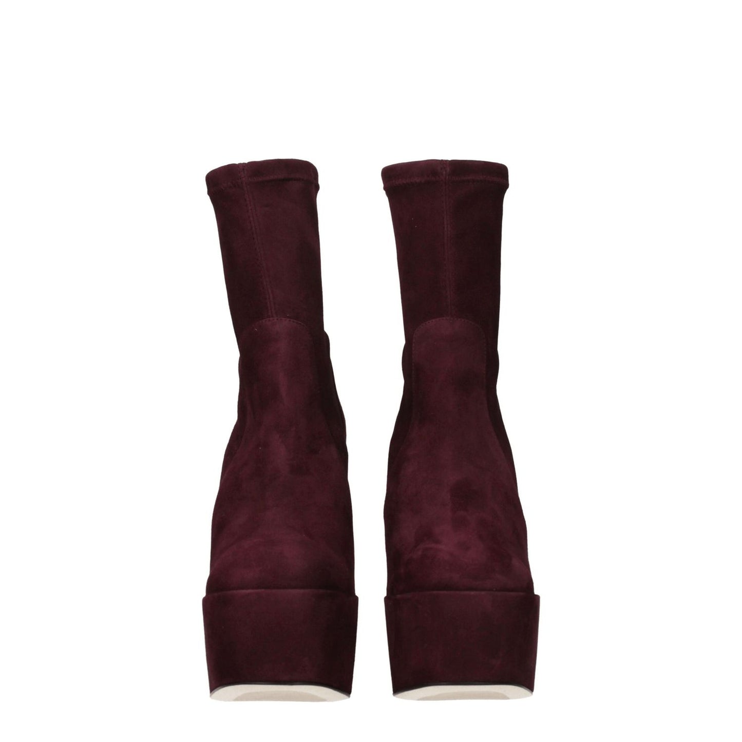 Stuart Weitzman Purple Leather Ankle Boots in suede with high heel and round toe.