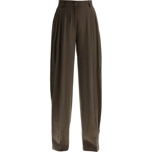 THE ANDAMANE khaki wide leg viscose trousers with front pleats