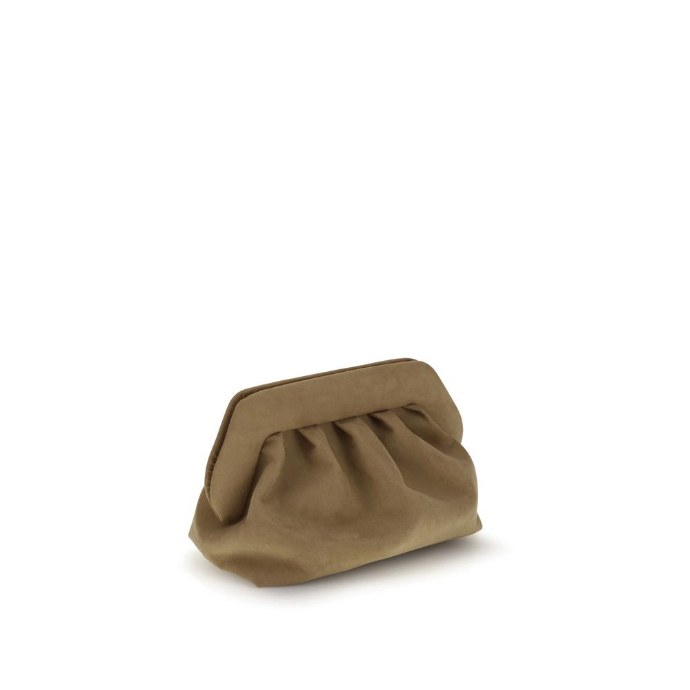 THEMOIRè Beige Other Fibres Clutch Bag with magnetic snap closure and adjustable strap.