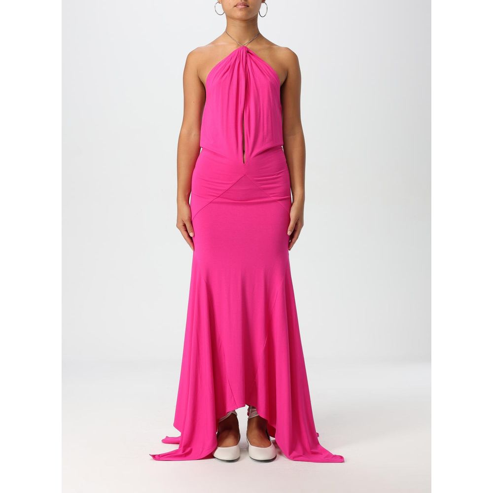 The Attico Fuchsia Jersey Cocktail Dress with halter neckline, ideal for evening events and special occasions, fitted for a flattering fit.