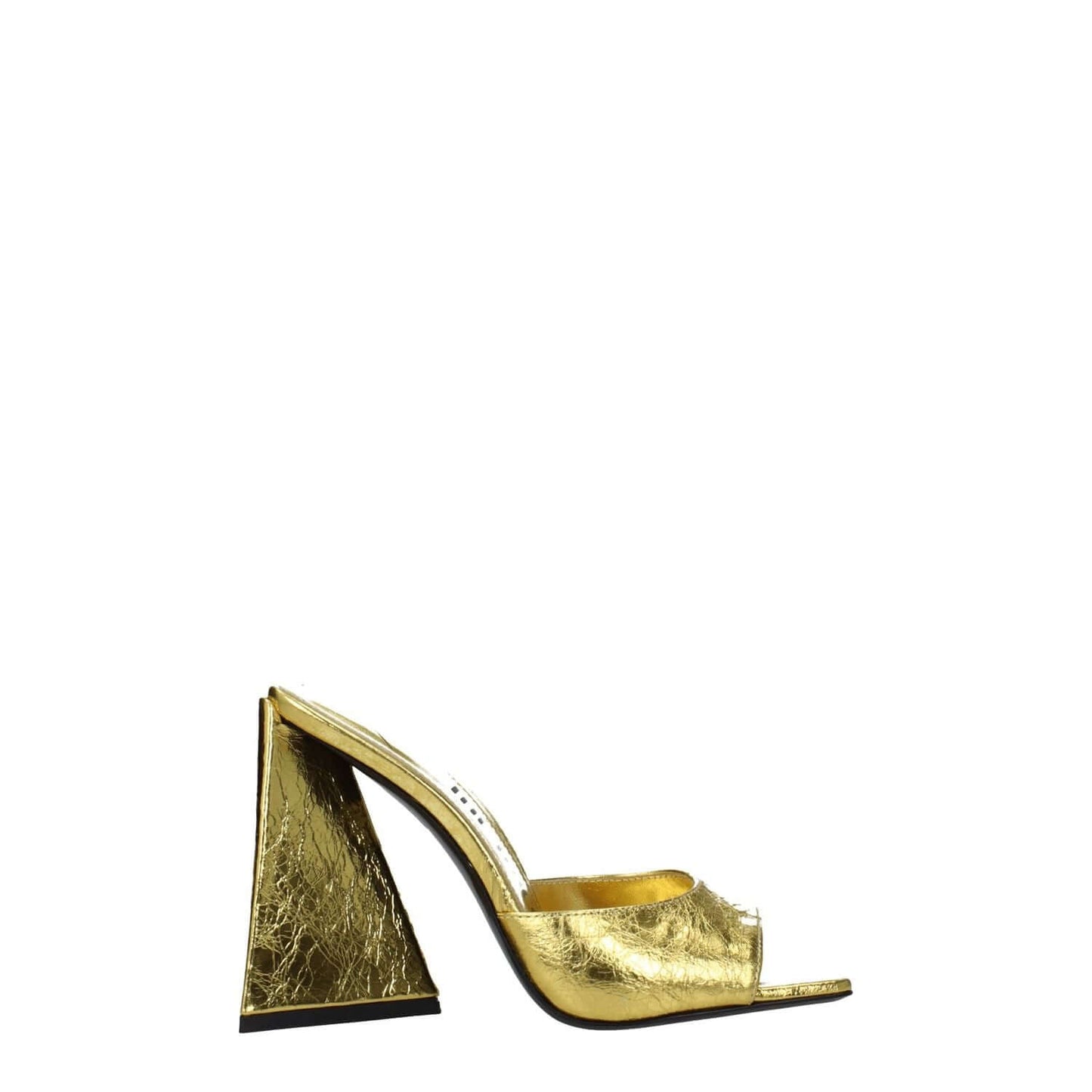 The Attico Gold Leather Platform Sandals with vintage effect and open toe high heels, made of leather.