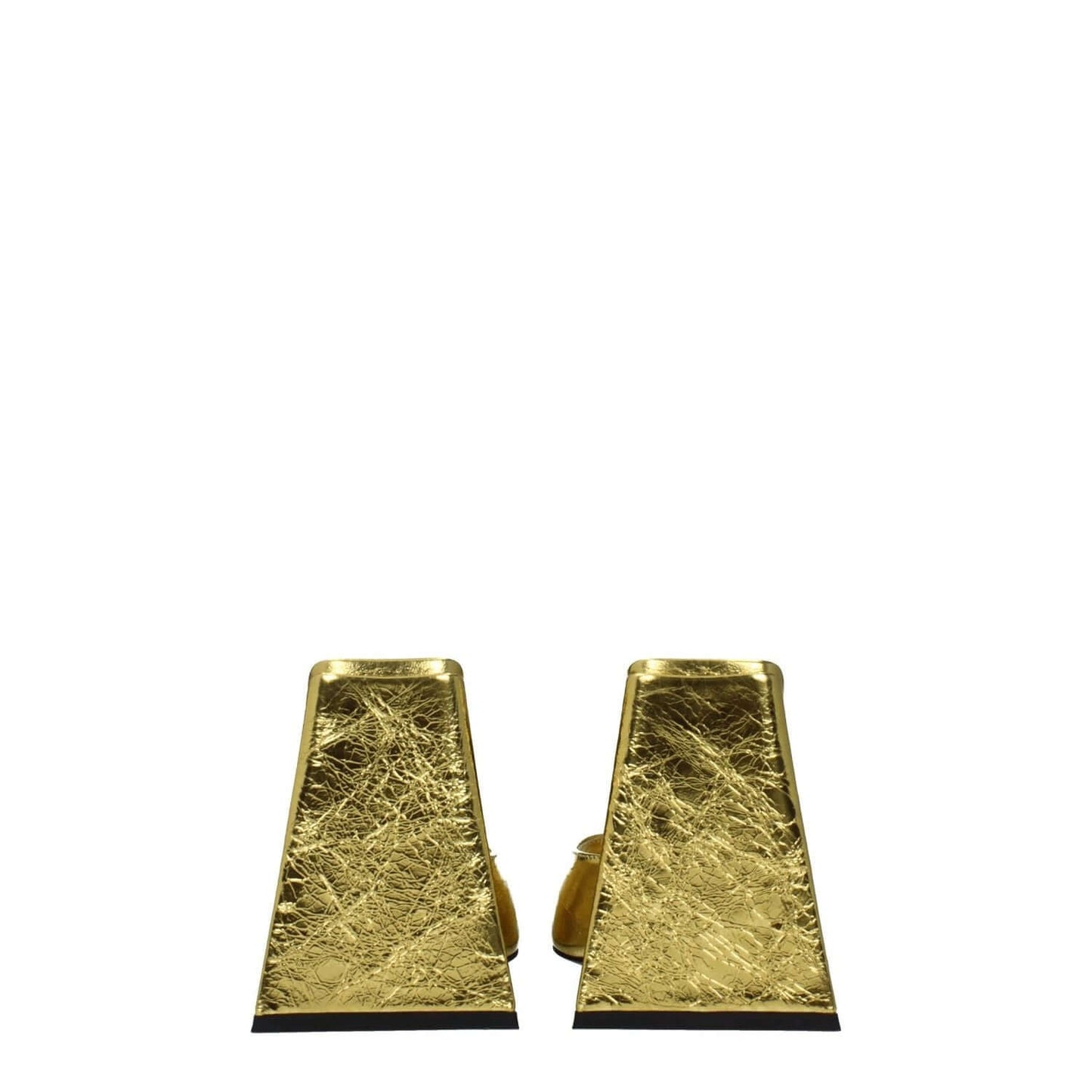 The Attico Gold Leather Platform Sandals with high heels in vintage-effect finish.