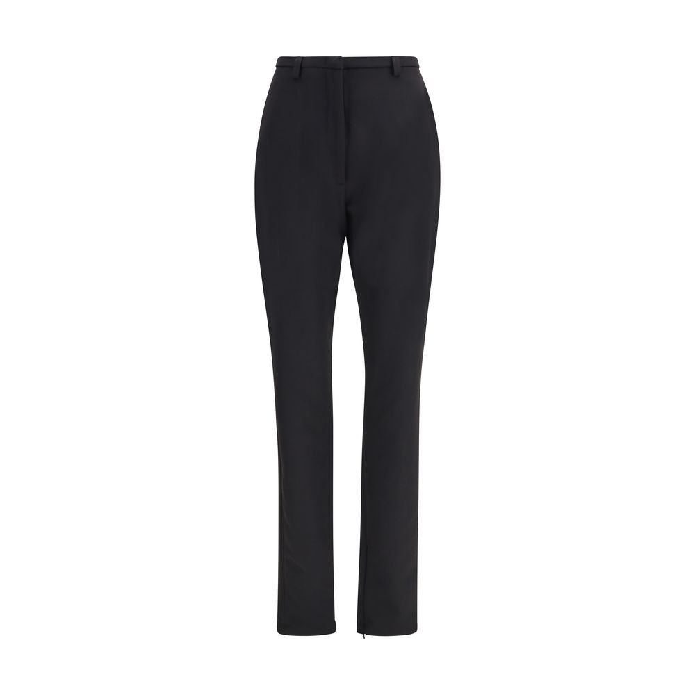 The Latest Black Polyester Skinny Pants, high-waisted design with slit hem, zippered closure, versatile for day to evening wear.