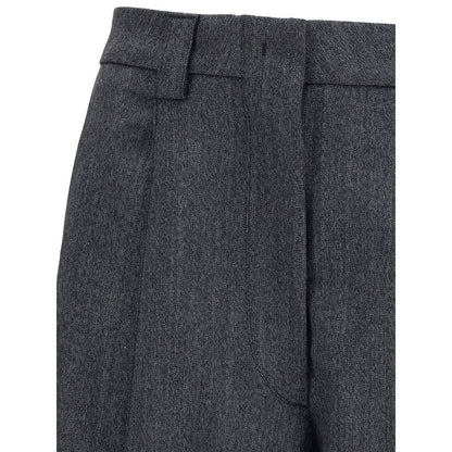 Close-up of The Latest Gray Polyester Casual Pants showcasing high waist and refined fabric texture.