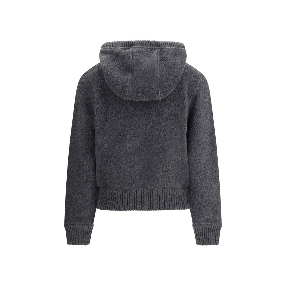 Back view of Thom Browne Gray Wool Sweatshirt with hood and ribbed hem, AW25