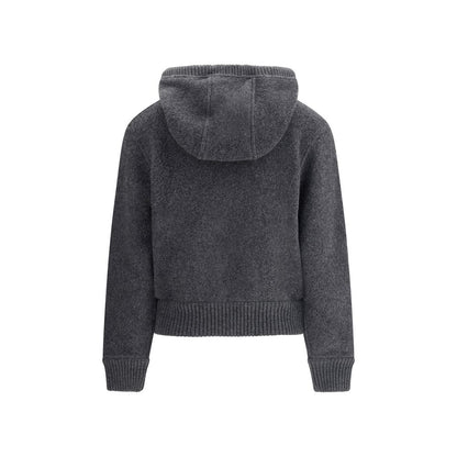 Back view of Thom Browne Gray Wool Sweatshirt with hood and ribbed hem, AW25
