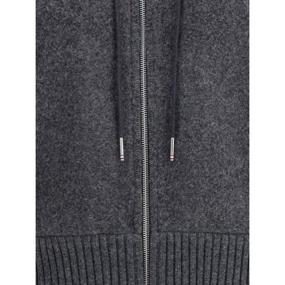Thom Browne Gray Wool Sweatshirt with drawstring hood, dual-zipper, ribbed cuffs and hem for comfort and style.