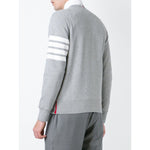 Back view of Thom Browne Sweaters Grey with 4-Bar stripe, crew neck, ribbed trims, and relaxed fit, crafted in Japan.