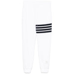 Thom Browne Trousers White with elastic waistband, side pockets, logo patch, and 4Bar detail.