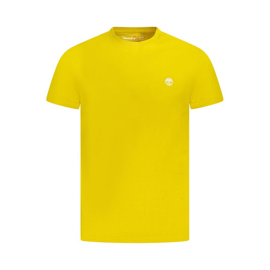 Timberland Yellow Cotton Men T-Shirt, slim fit, crew neck, 100% organic cotton with embroidered logo, vibrant yellow short sleeve shirt.