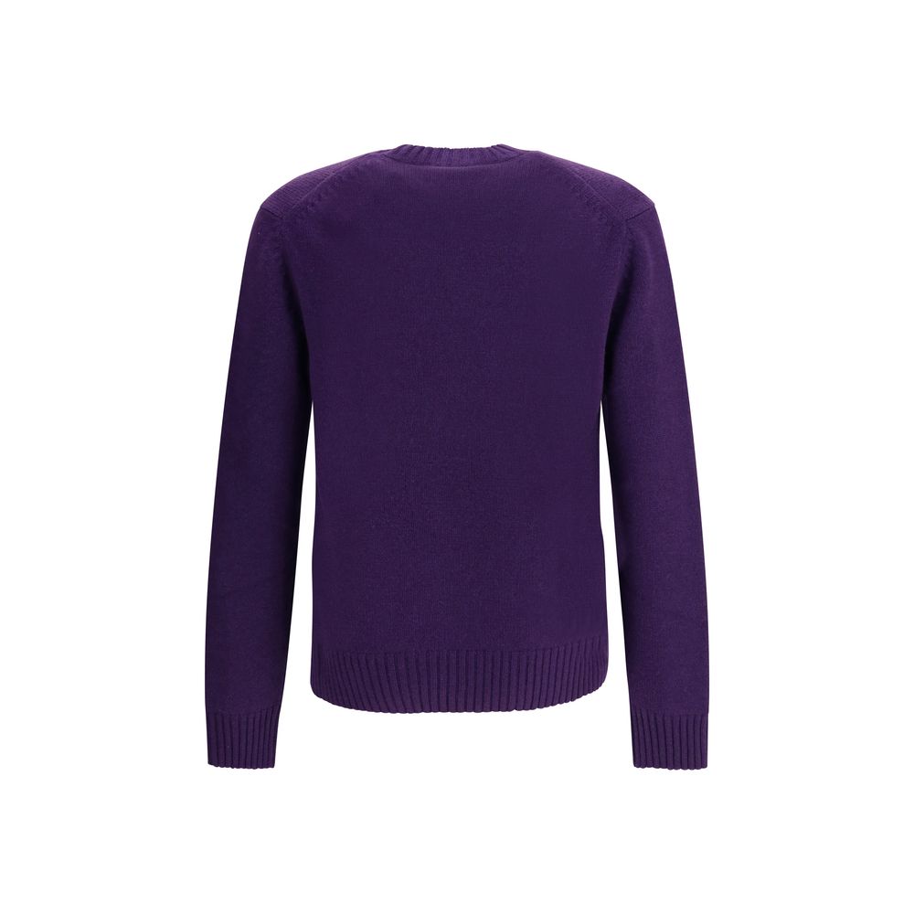 Back view of Tom Ford Purple Cashmere Cashmere Sweater with ribbed hem and cuffs, showcasing sophisticated style and fine yarn elegance.