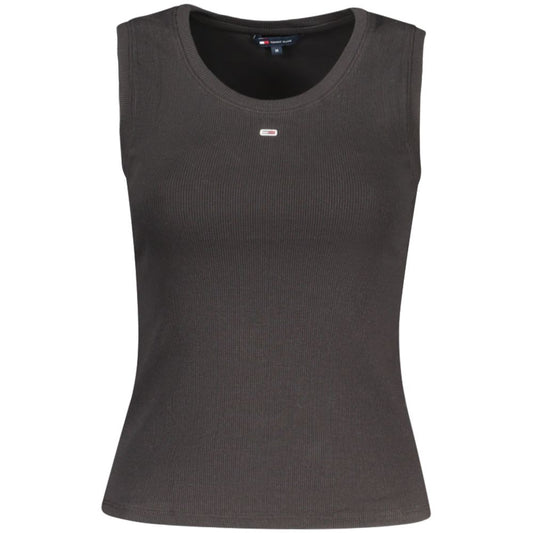 Tommy Hilfiger Black Cotton Tank Top with wide neckline and logo embroidery, made from 95% regenerative cotton material.