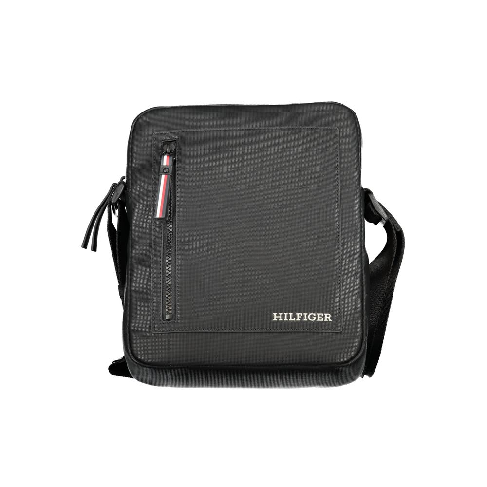 Tommy Hilfiger Black Polyethylene Shoulder Bag with adjustable strap, external pocket, and logo. Perfect for style and convenience.