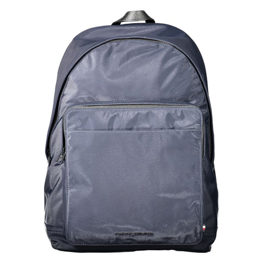 Tommy Hilfiger Blue Polyester Backpack with zip closure, adjustable straps, external pockets for laptop and essentials.