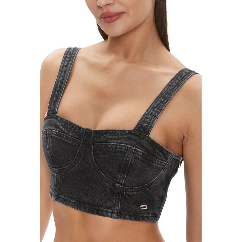 Tommy Hilfiger Jeans Black Recycled Cotton Top, women's bustier with wide straps and contoured seams, sustainable fashion, model AH7185 DW0DW17699.