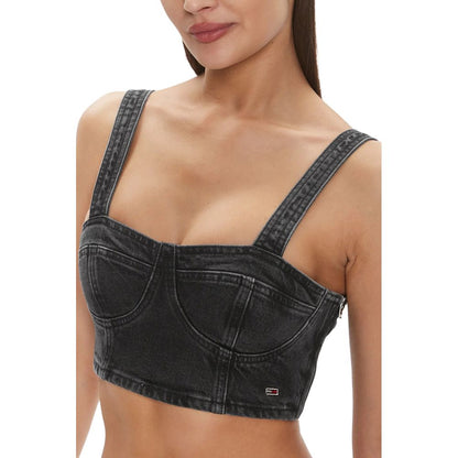 Tommy Hilfiger Jeans Black Recycled Cotton Top, women's bustier with wide straps and contoured seams, sustainable fashion, model AH7185 DW0DW17699.