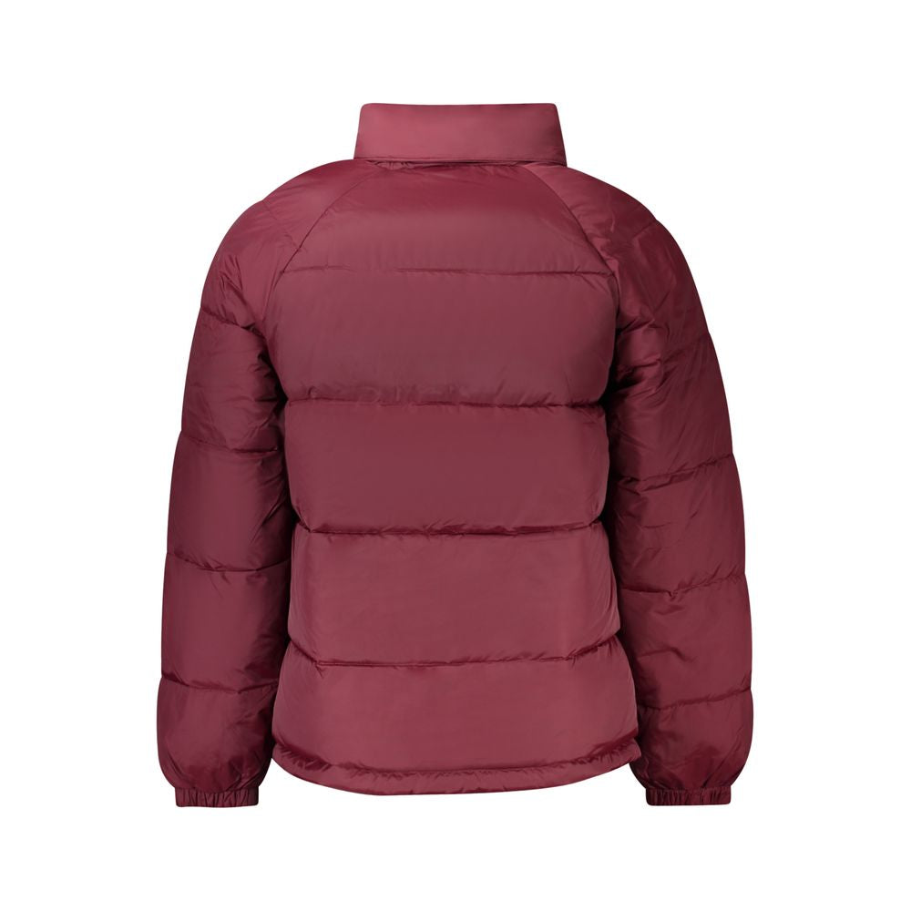 Tommy Hilfiger Red Recycled Polyester Men Jacket with removable hood, external and internal pockets, back view.