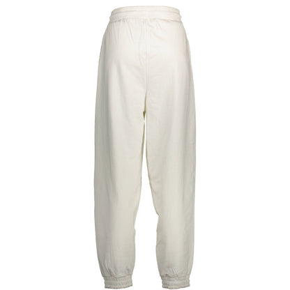 Tommy Hilfiger White Cotton Pant with elastic waistband, lace ties, two pockets, and logo embroidery made from 100% recycled fiber blend