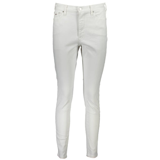 Tommy Hilfiger White Cotton Women's Jean showcasing chic style with button and zip closure in sleek design.