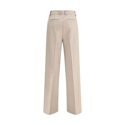 True Royal Beige Wool Casual Pants, high waist wide-leg design, featuring belt loops and welt pockets, elegant and versatile style.