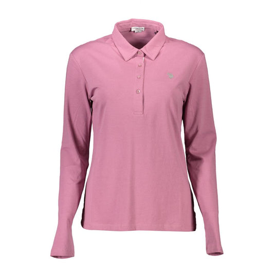 U.S. POLO ASSN. Pink Cotton Women Polo Shirt, long sleeves, embroidered logo, chic and comfortable blend of cotton and elastane